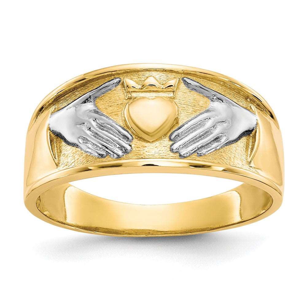 10k & Rhodium Men's Claddagh Ring