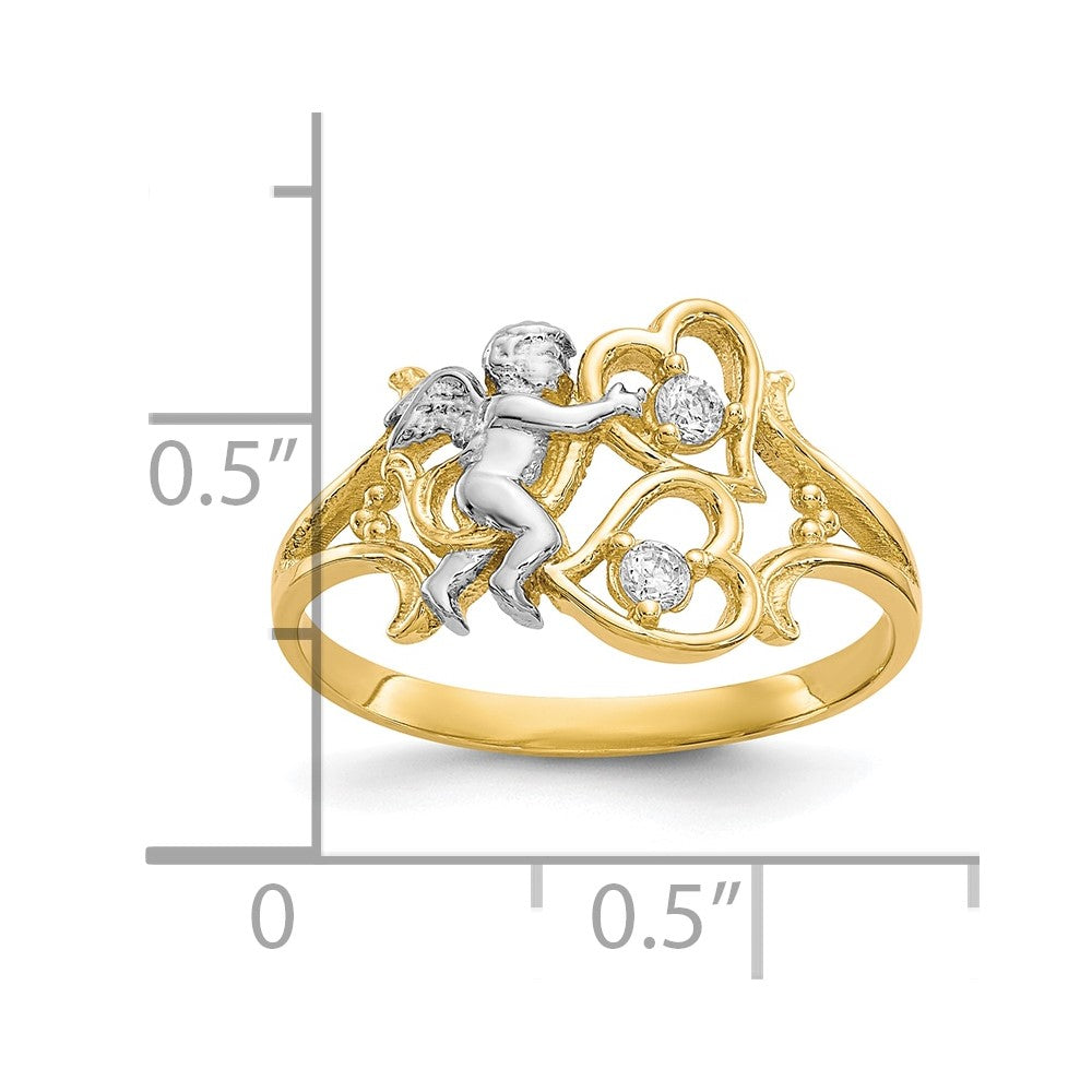 10k & Rhodium CZ Angel w/Hearts Ring