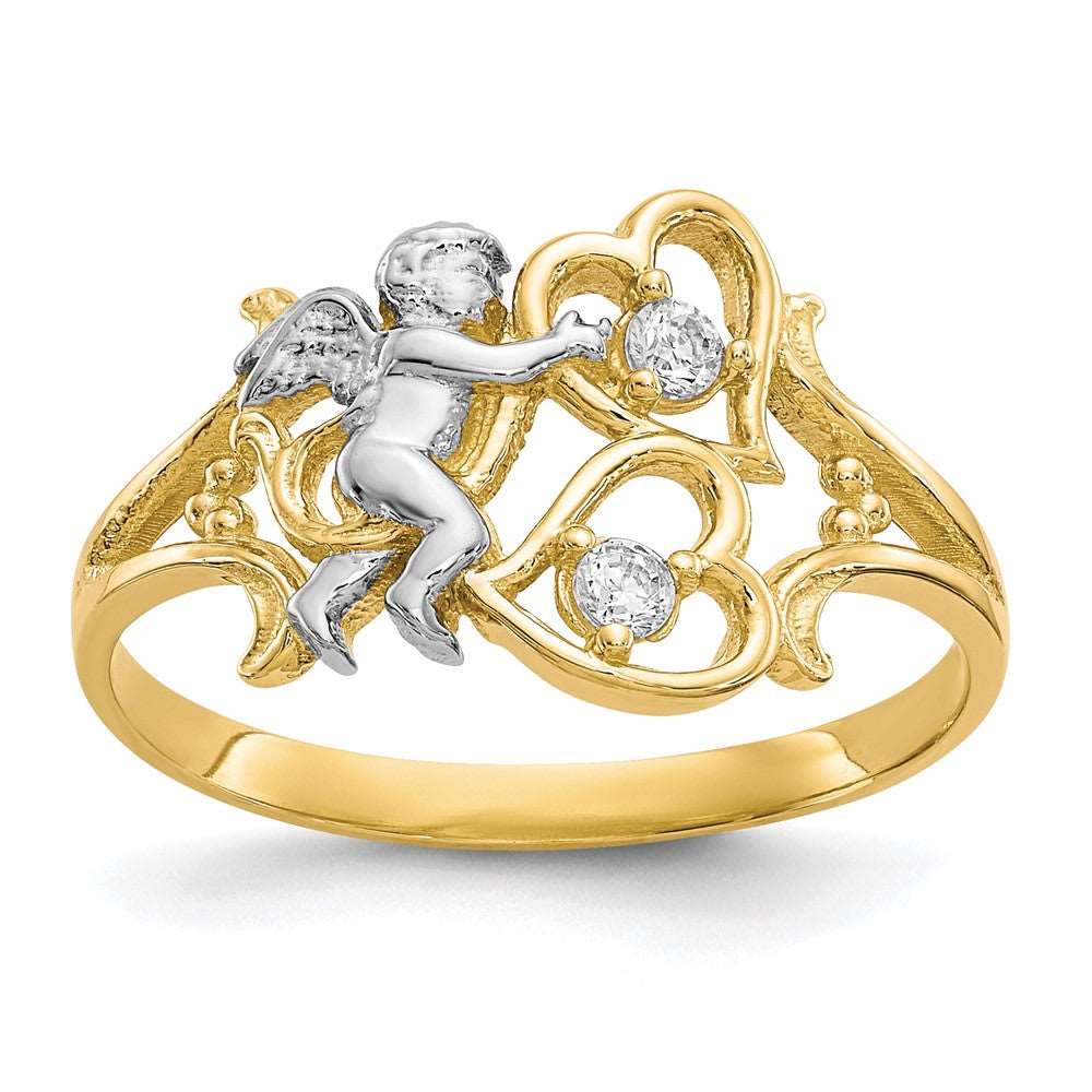 10k & Rhodium CZ Angel w/Hearts Ring