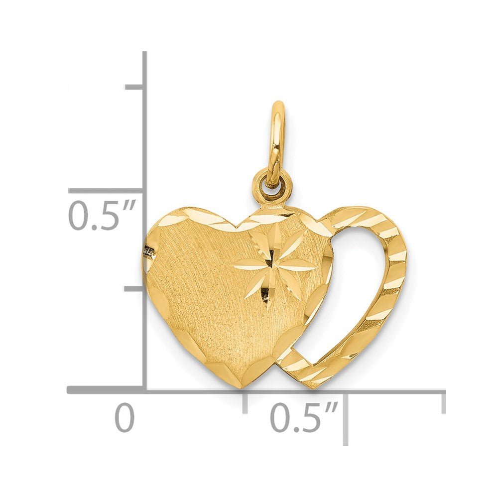 10k Solid Diamond-cut Double Heart Charm