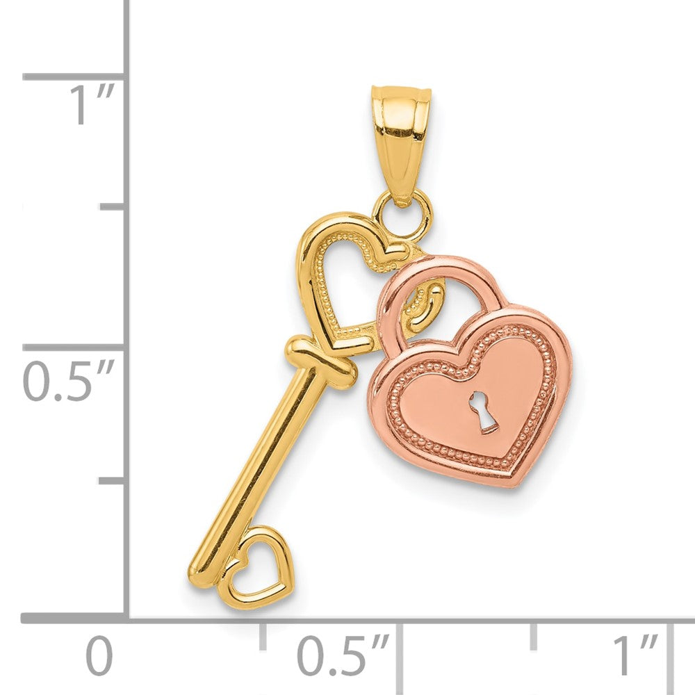 10K Two-Tone Heart and Key Charm