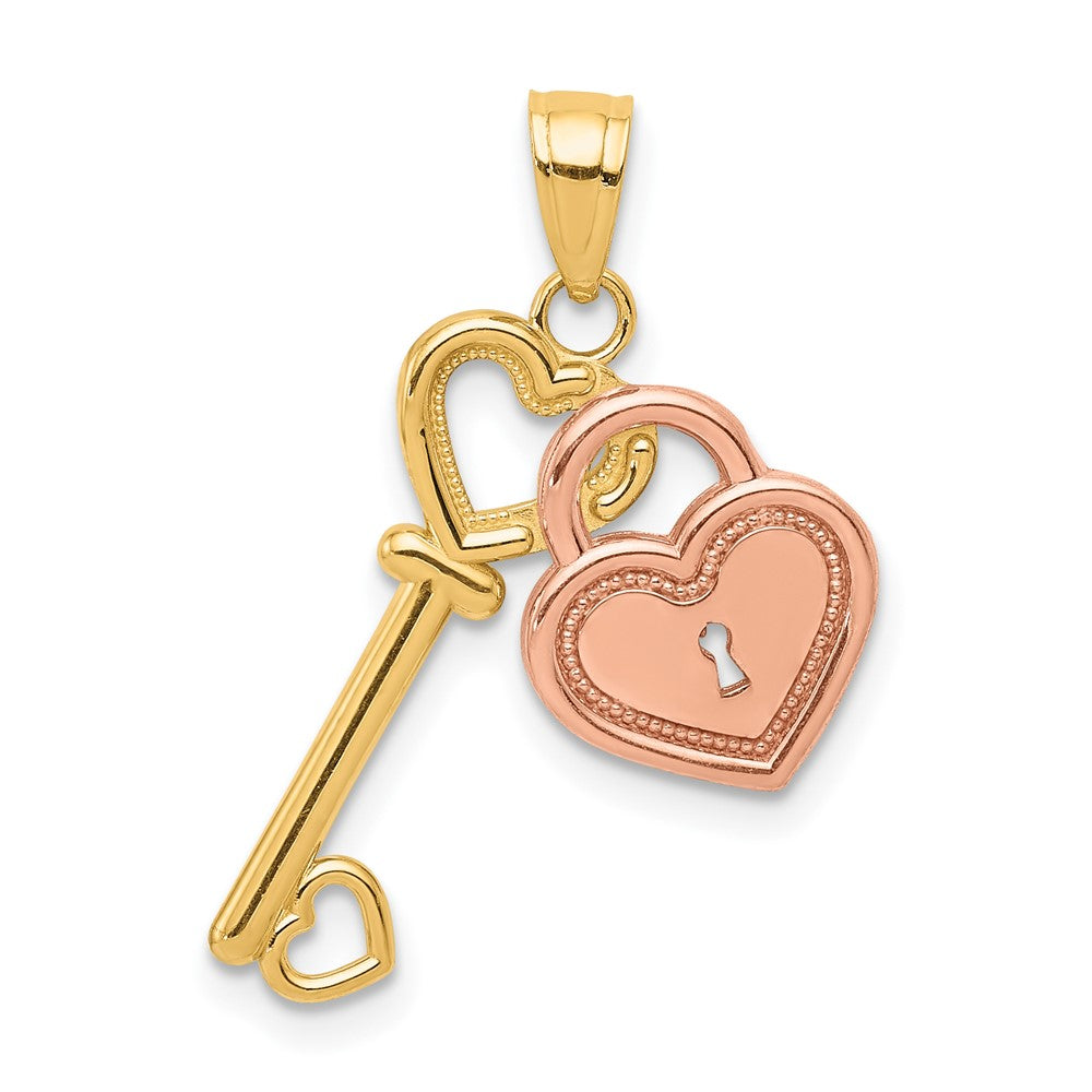 10K Two-Tone Heart and Key Charm