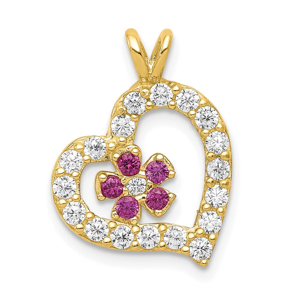 10k CZ Heart & Flower Pendant