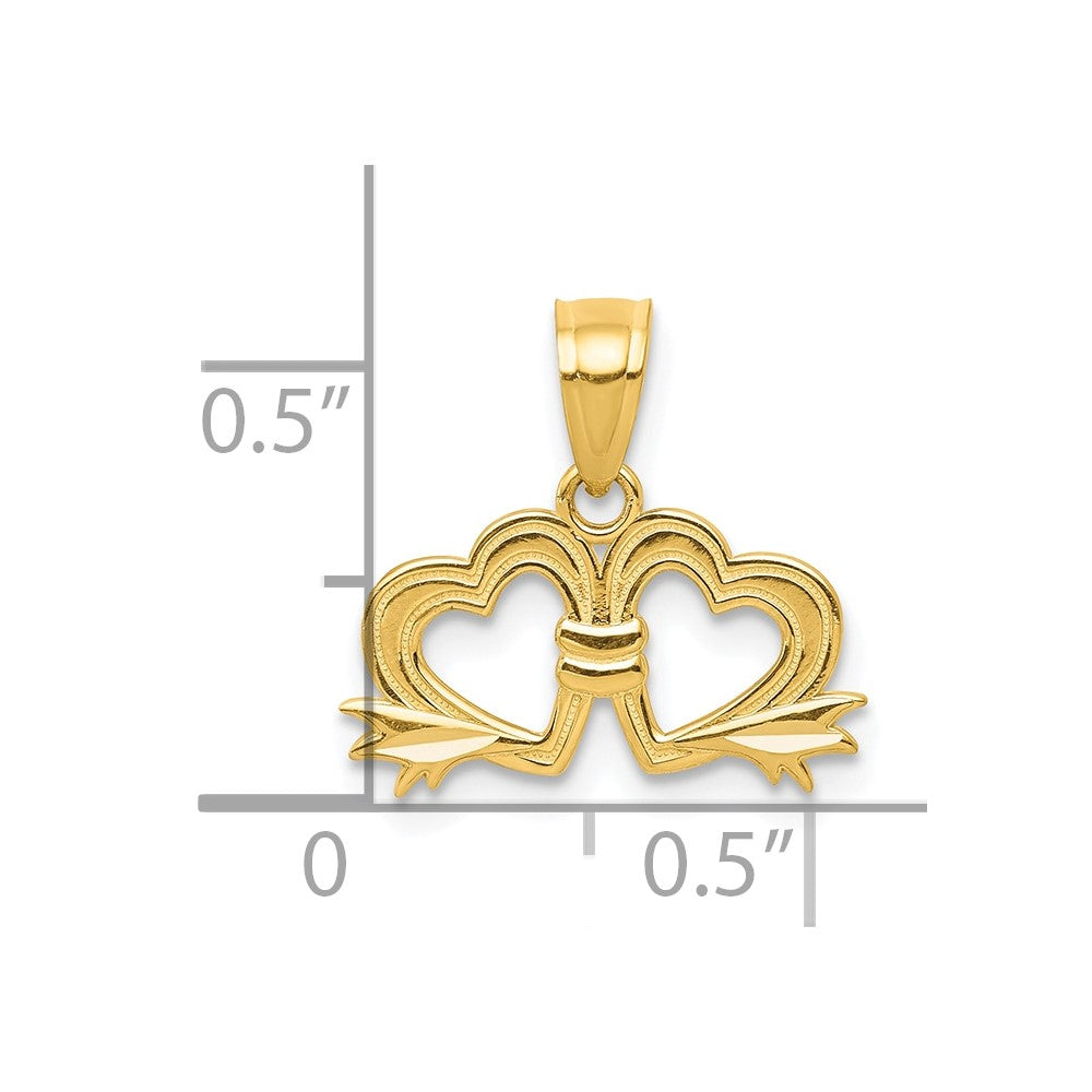 10k Double Heart Charm