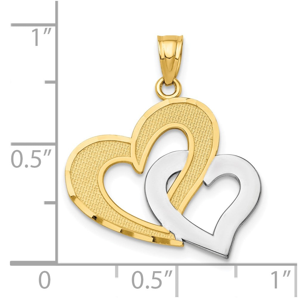 10K w/Rhodium Double Heart Pendant