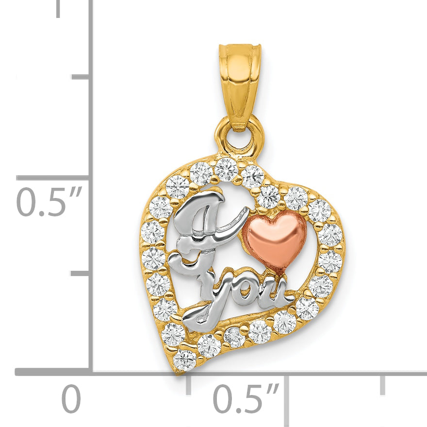 10k Two-tone & White Rhodium I Love You CZ Heart Pendant 10C949