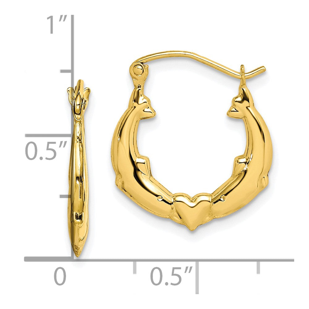 10K Dolphin Heart Hollow Hoop Earrings