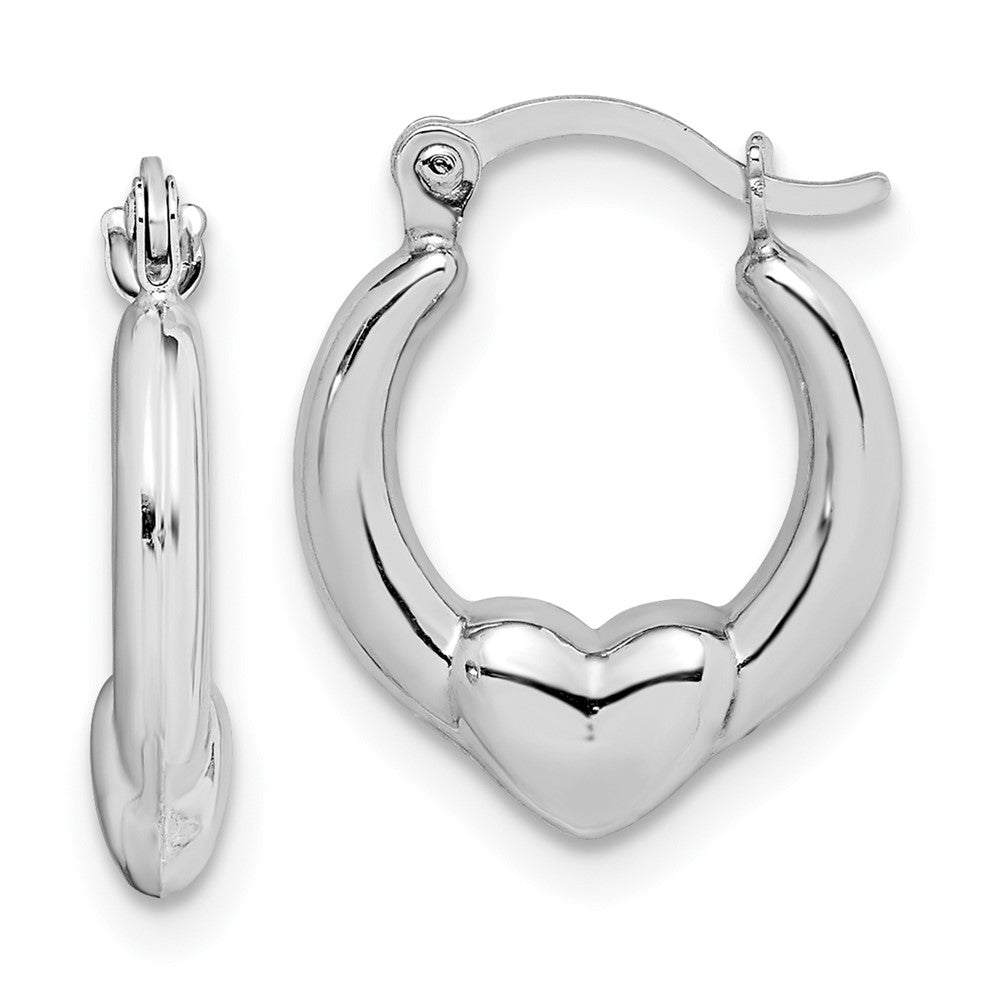 10K White Gold Heart Hollow Hoop Earrings