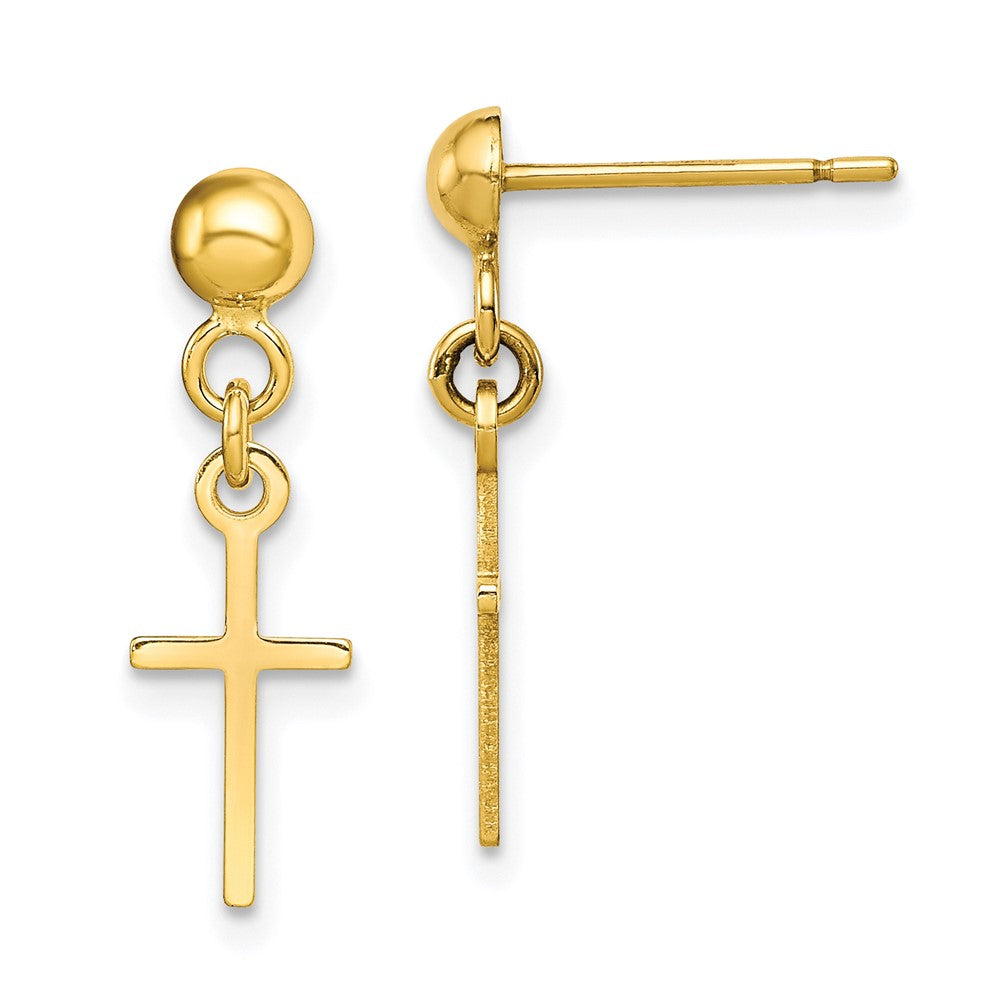 10k YG Polished Cross Dangle Post Earrings