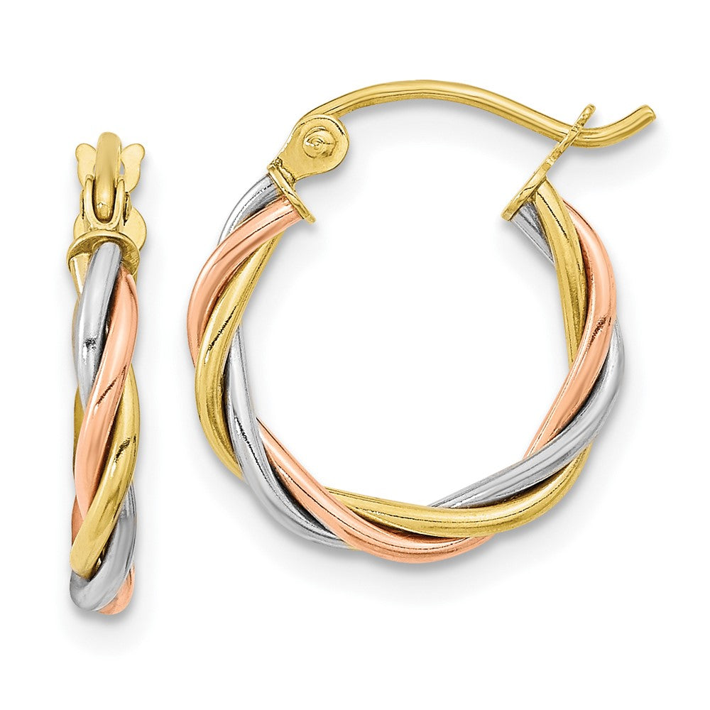 10k Tri-color Polished 2.5mm Twisted Hoop Earrings