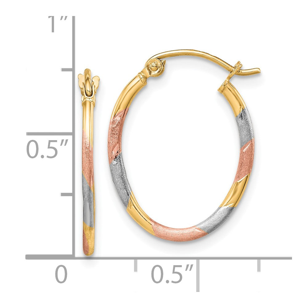 10k & White and Rose Rhodium Diamond Cut Hoop Earrings