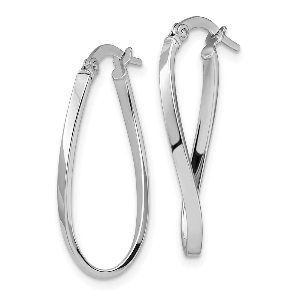 10K White Gold Polished Oval Hinged Hoop Earrings