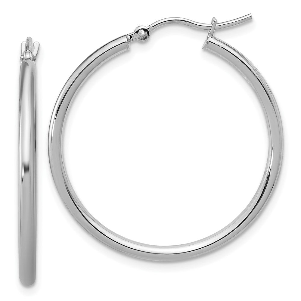 10K White Gold Polished Hinged Hoop Earrings