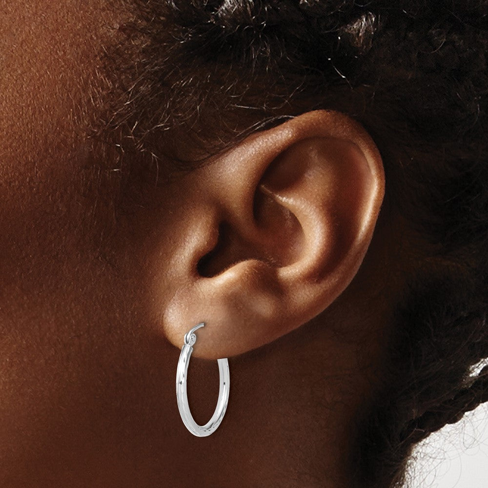 10K White Gold D/C Hinged Hoop Earrings