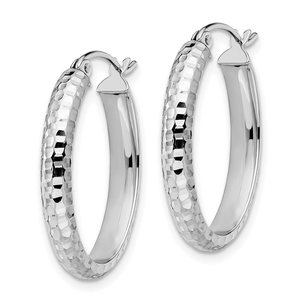 10K White Gold D/C Oval Hinged Hoop Earrings