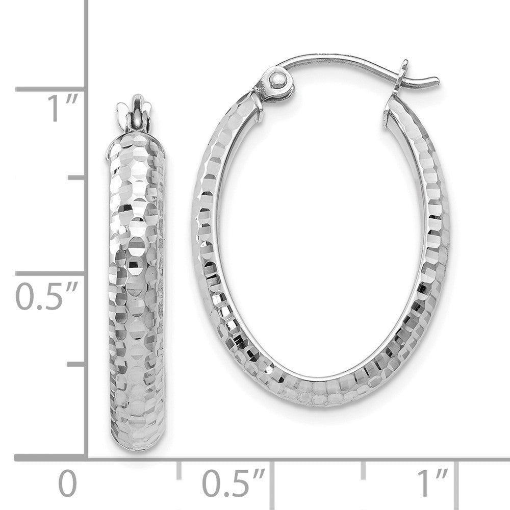 10K White Gold D/C Oval Hinged Hoop Earrings