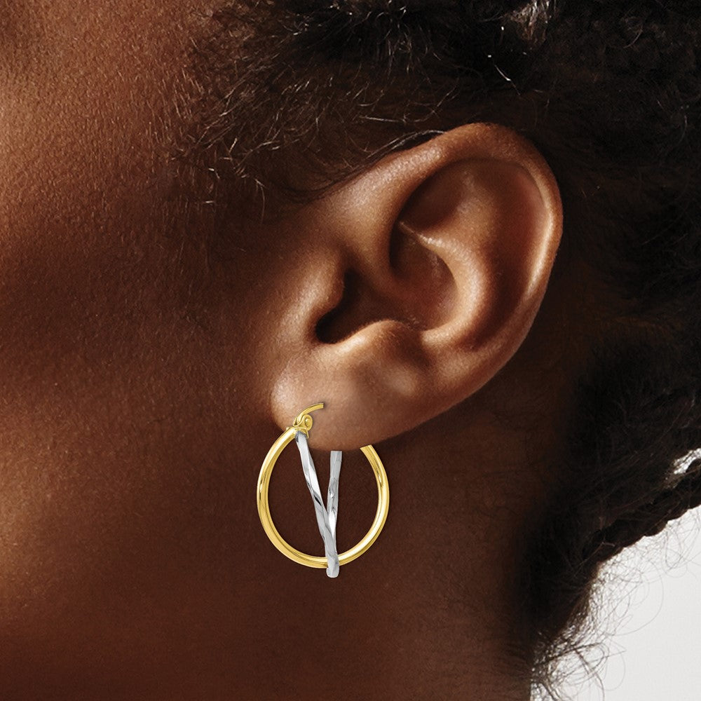 10K Two-Tone Hinged Hoop Earrings