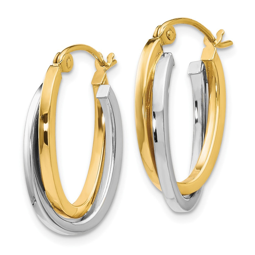 10K Two-Tone Polished Hinged Hoop Earrings