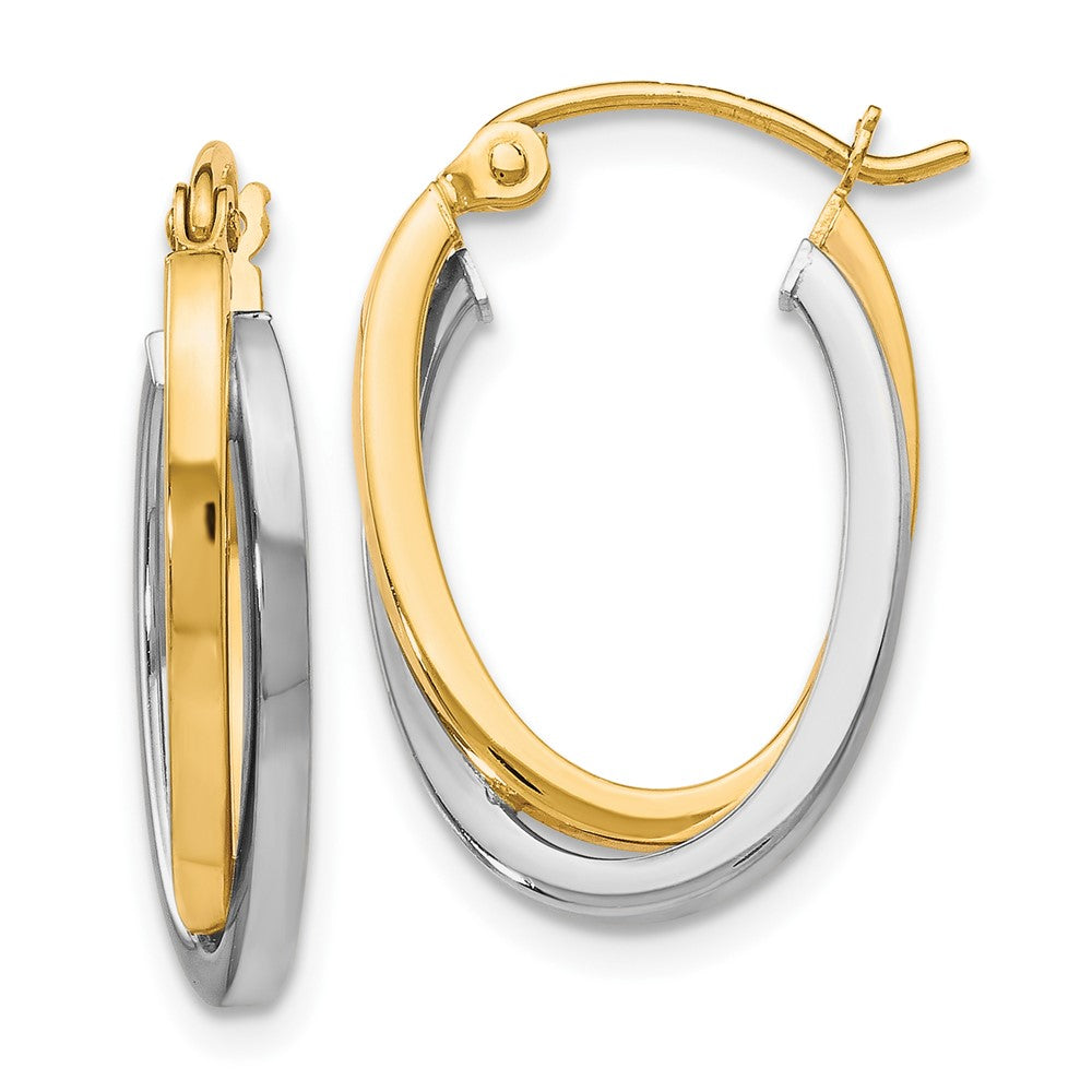 10K Two-Tone Polished Hinged Hoop Earrings