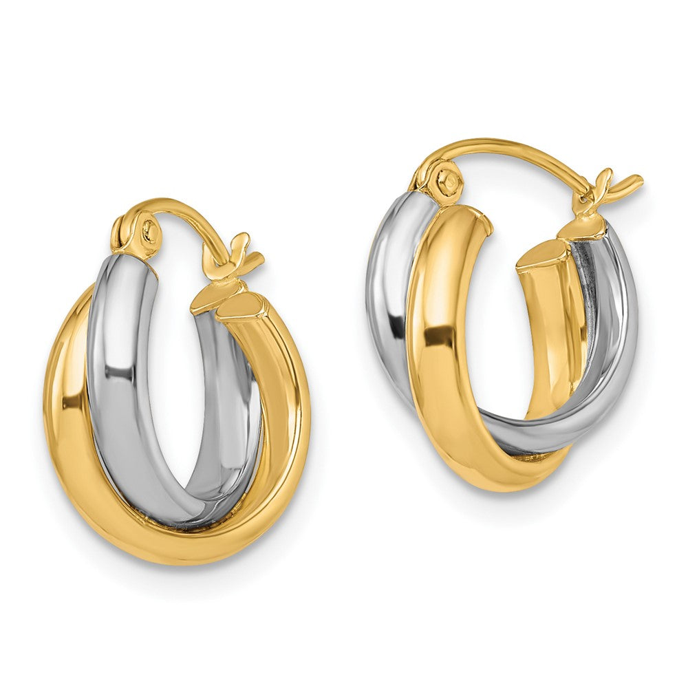 10K Two-Tone Polished Hinged Hoop Earrings