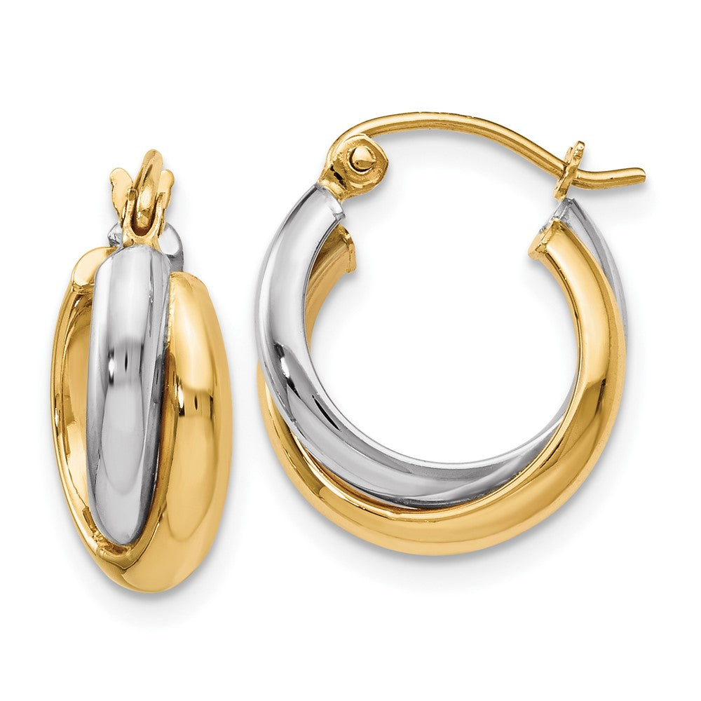 10K Two-Tone Polished Hinged Hoop Earrings