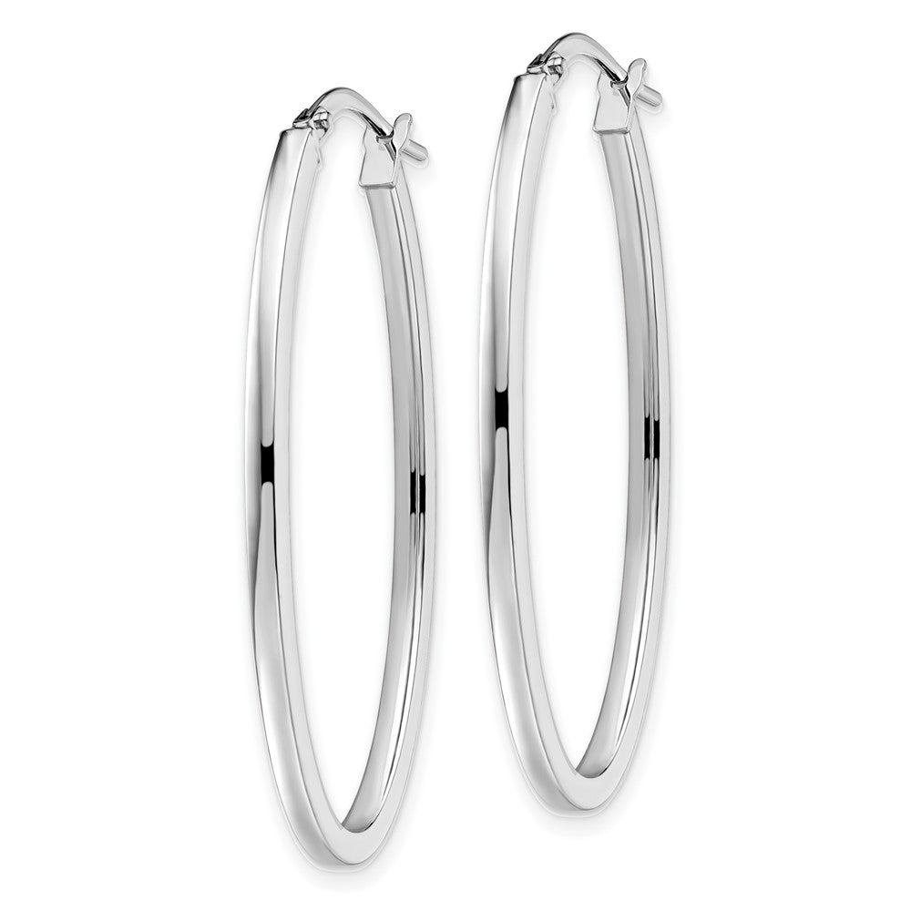 10K White Gold Polished Oval Hinged Hoop Earrings