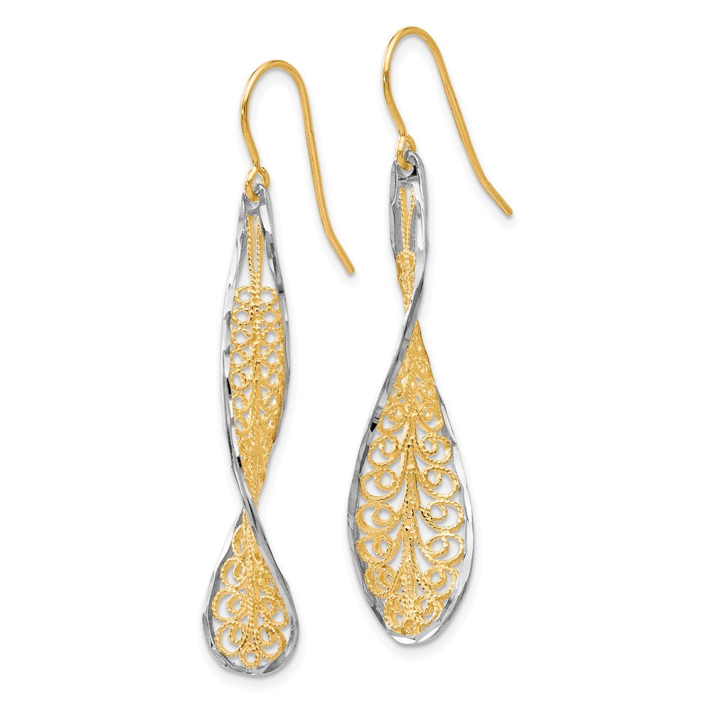 10K Two-tone D/C Dangle Shepherd Hook Earrings