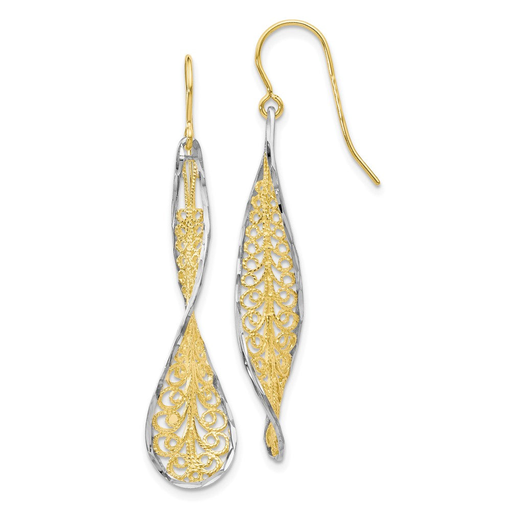 10K Two-tone D/C Dangle Shepherd Hook Earrings