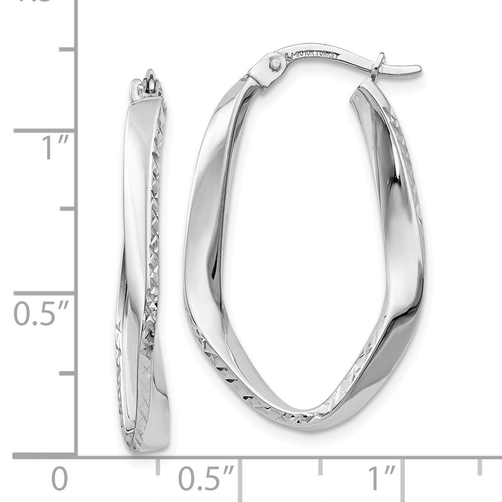 10K White Gold Polished and D/C Oval Hoop Earrings