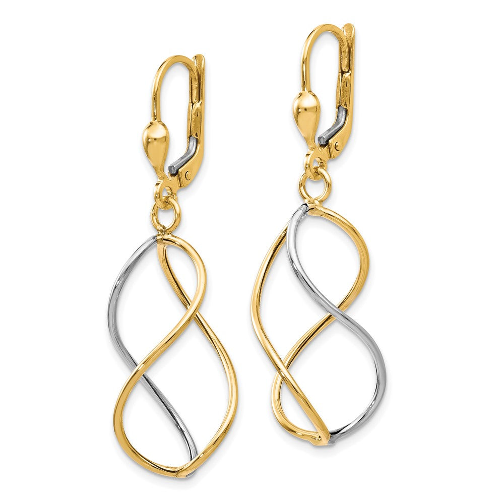 10K Yellow with Rhodium Polished Leverback Earrings