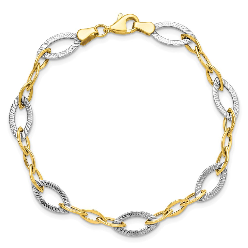 10K Two-tone Polished and Textured Link Bracelet