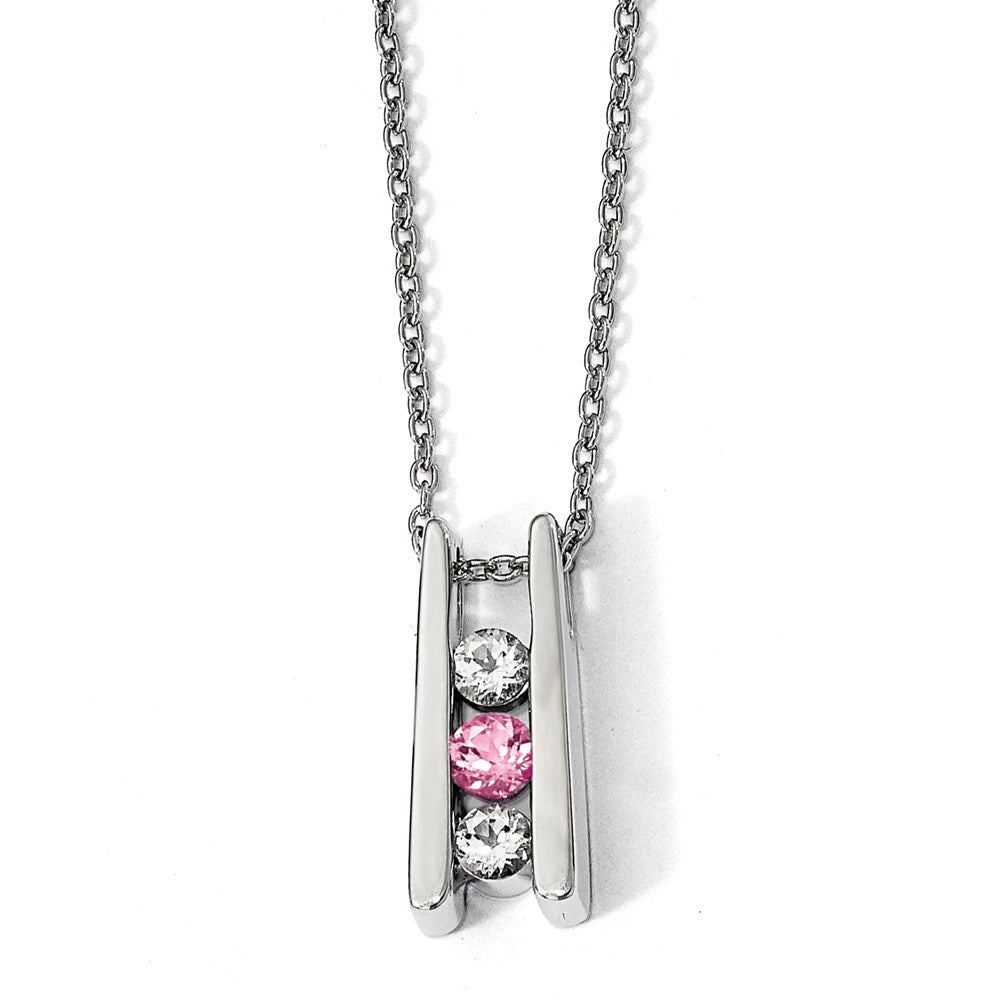 Sterling Silver Survivor Clear & Pink Swarovski Topaz Grateful Necklace