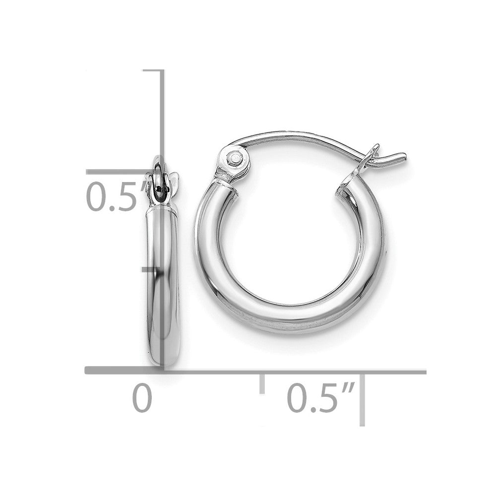 10K White Gold Polished 2mm Tube Hoop Earrings