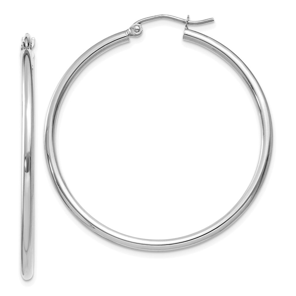 10K White Gold Polished 2mm Tube Hoop Earrings