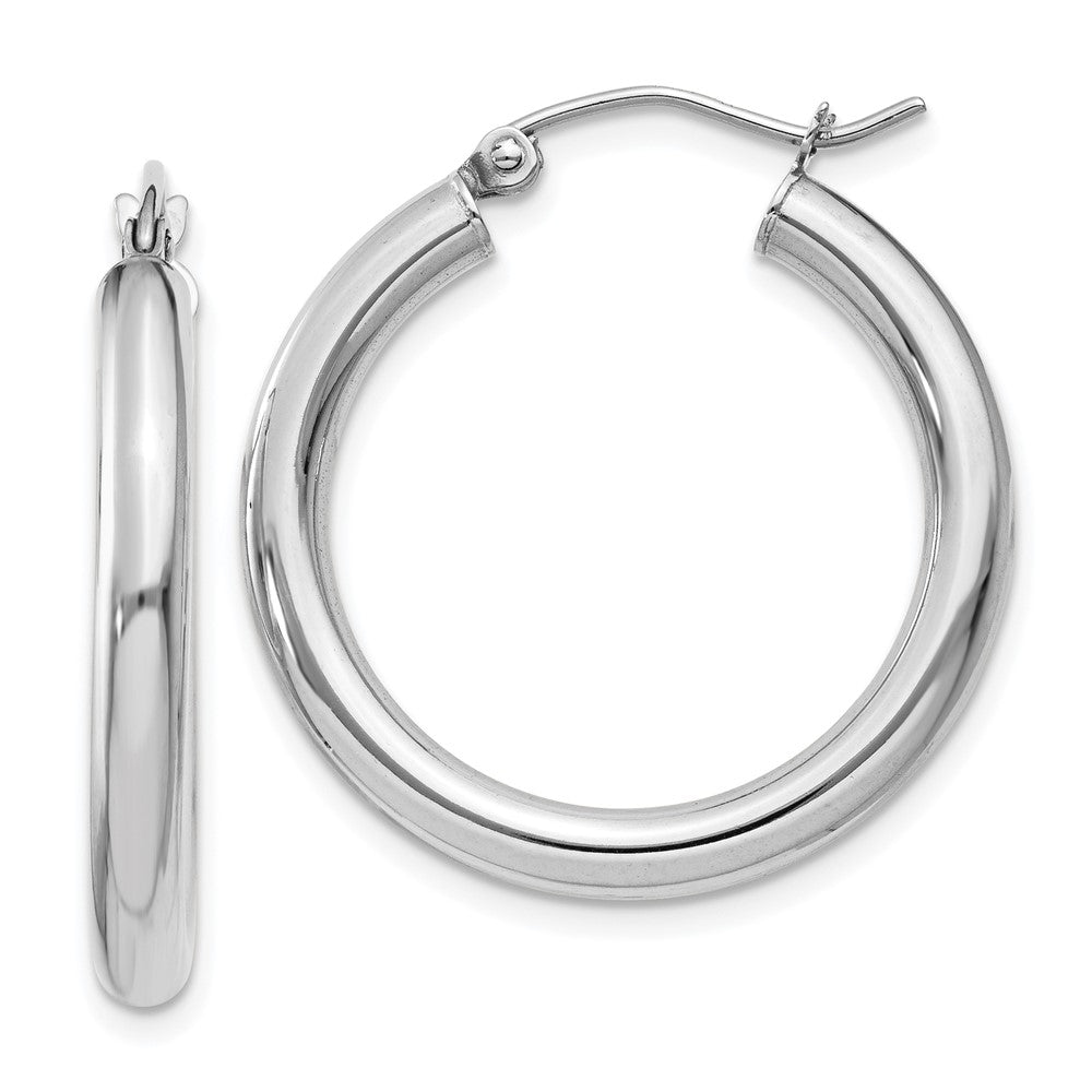 10K White Gold Polished 3mm Tube Hoop Earrings