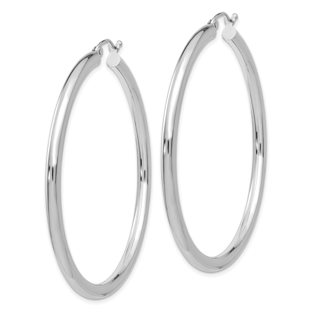 10K White Gold Polished 3mm Tube Hoop Earrings