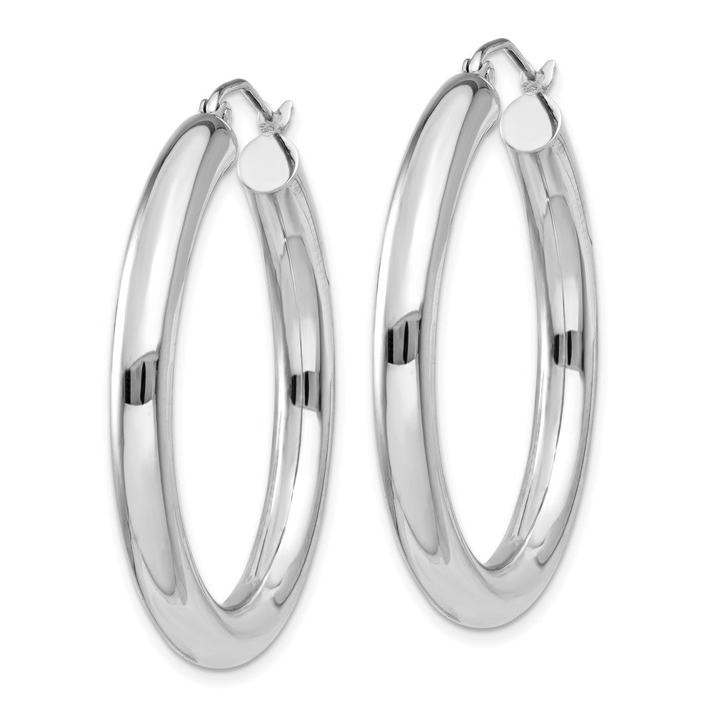 10K White Gold Polished 4mm Tube Hoop Earrings