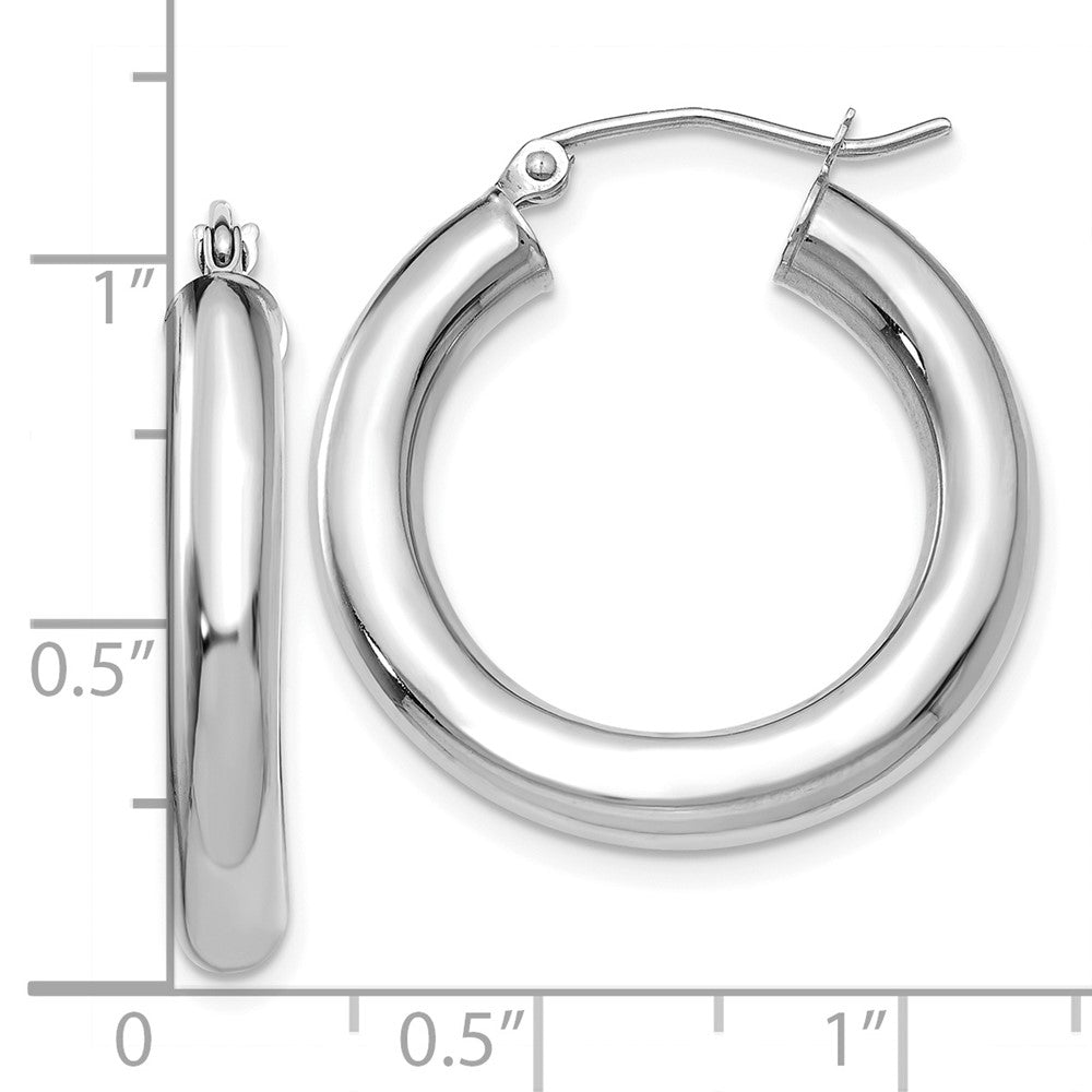 10K White Gold Polished 4mm Tube Hoop Earrings