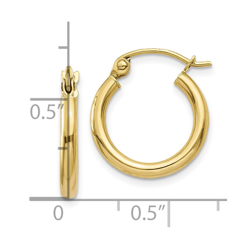 10K Polished 2mm Tube Hoop Earrings