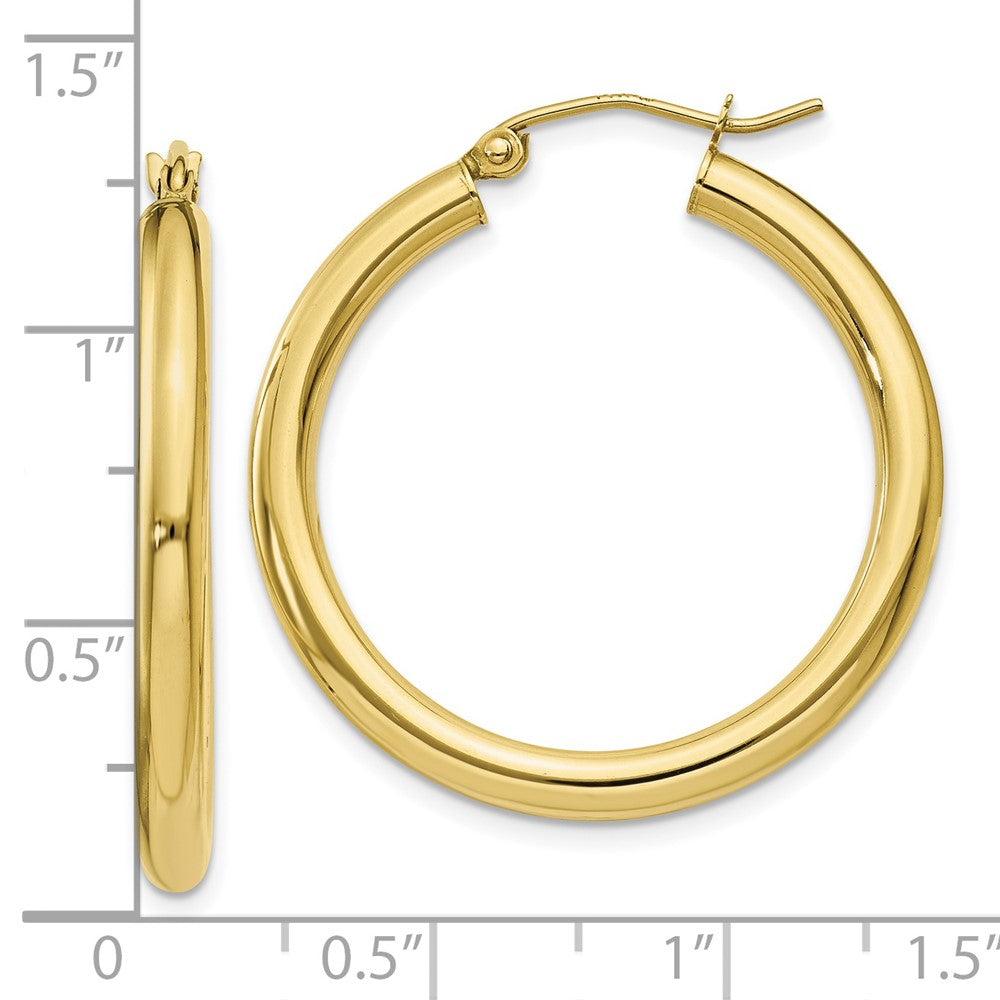 10K Polished 3mm Tube Hoop Earrings