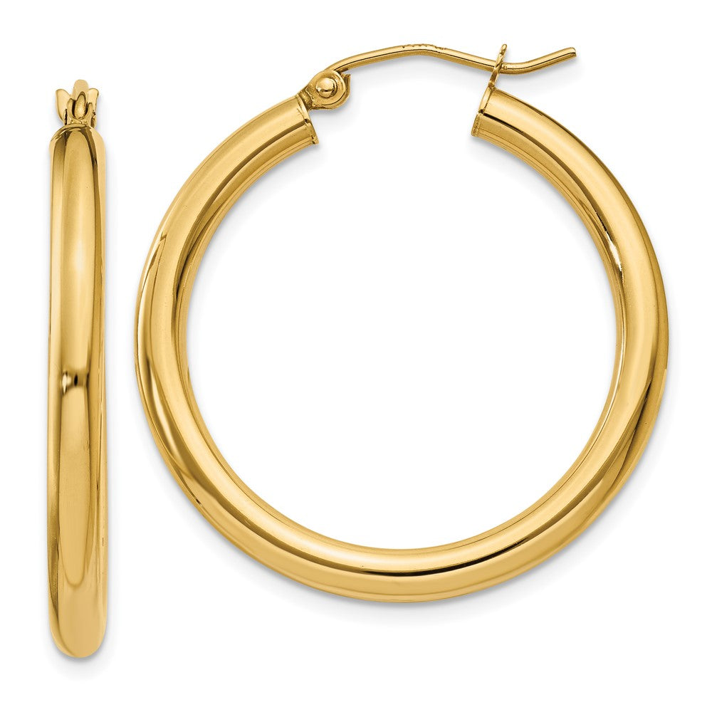 10K Polished 3mm Tube Hoop Earrings