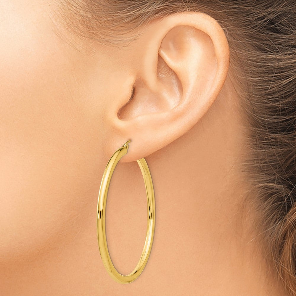 10K Polished 3mm Tube Hoop Earrings