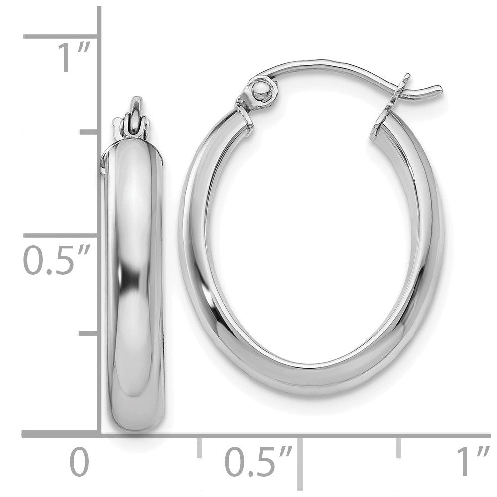 10k White Gold Polished 3.5mm Oval Hoop Earrings