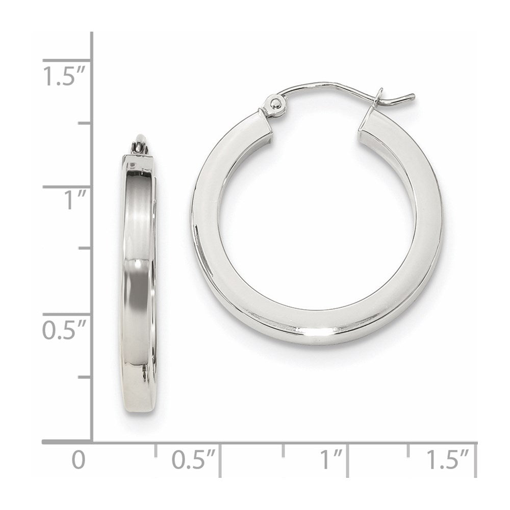 10k White Gold 3mm Polished Square Tube Hoop Earrings