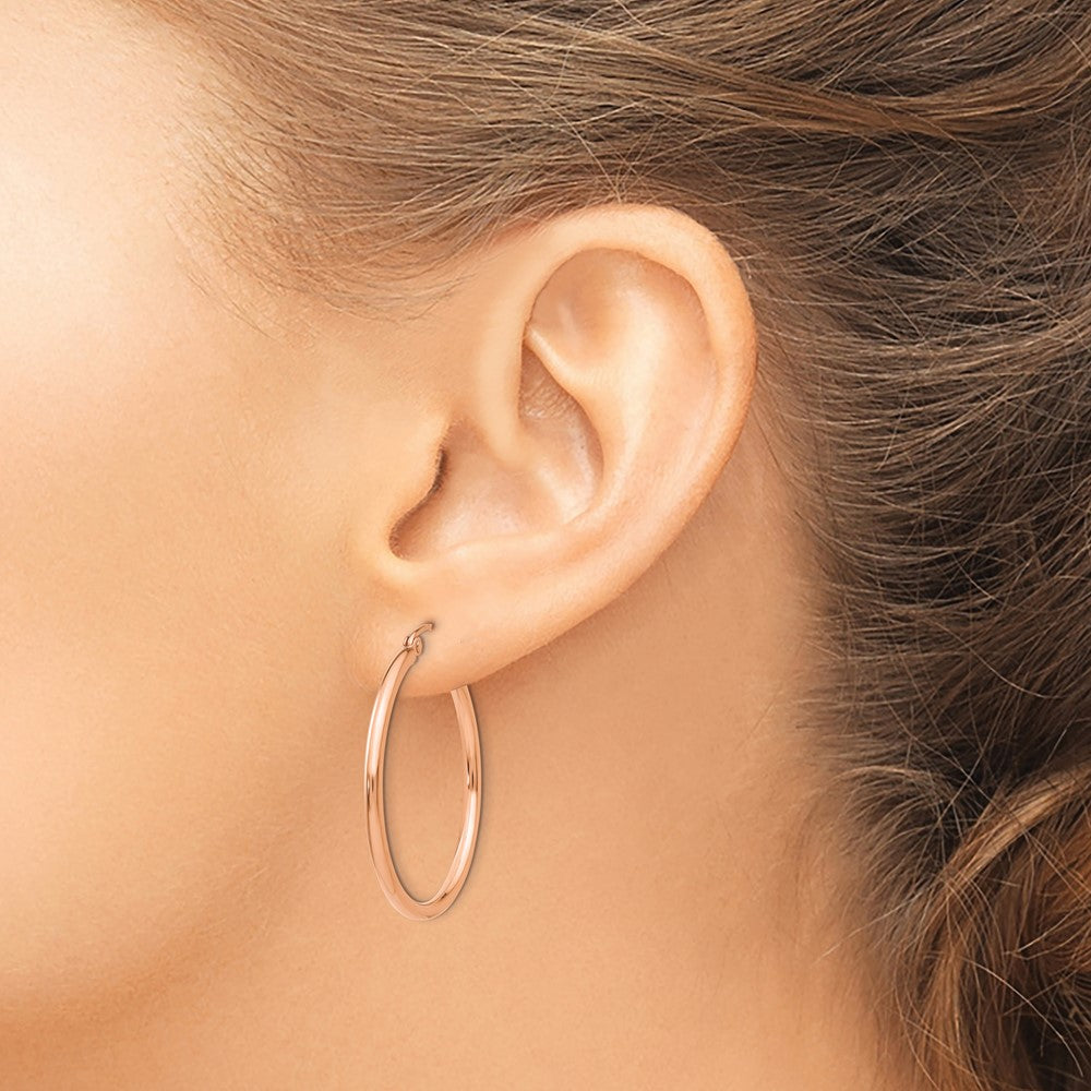 10K Rose Gold Polished 2mm Tube Hoop Earrings