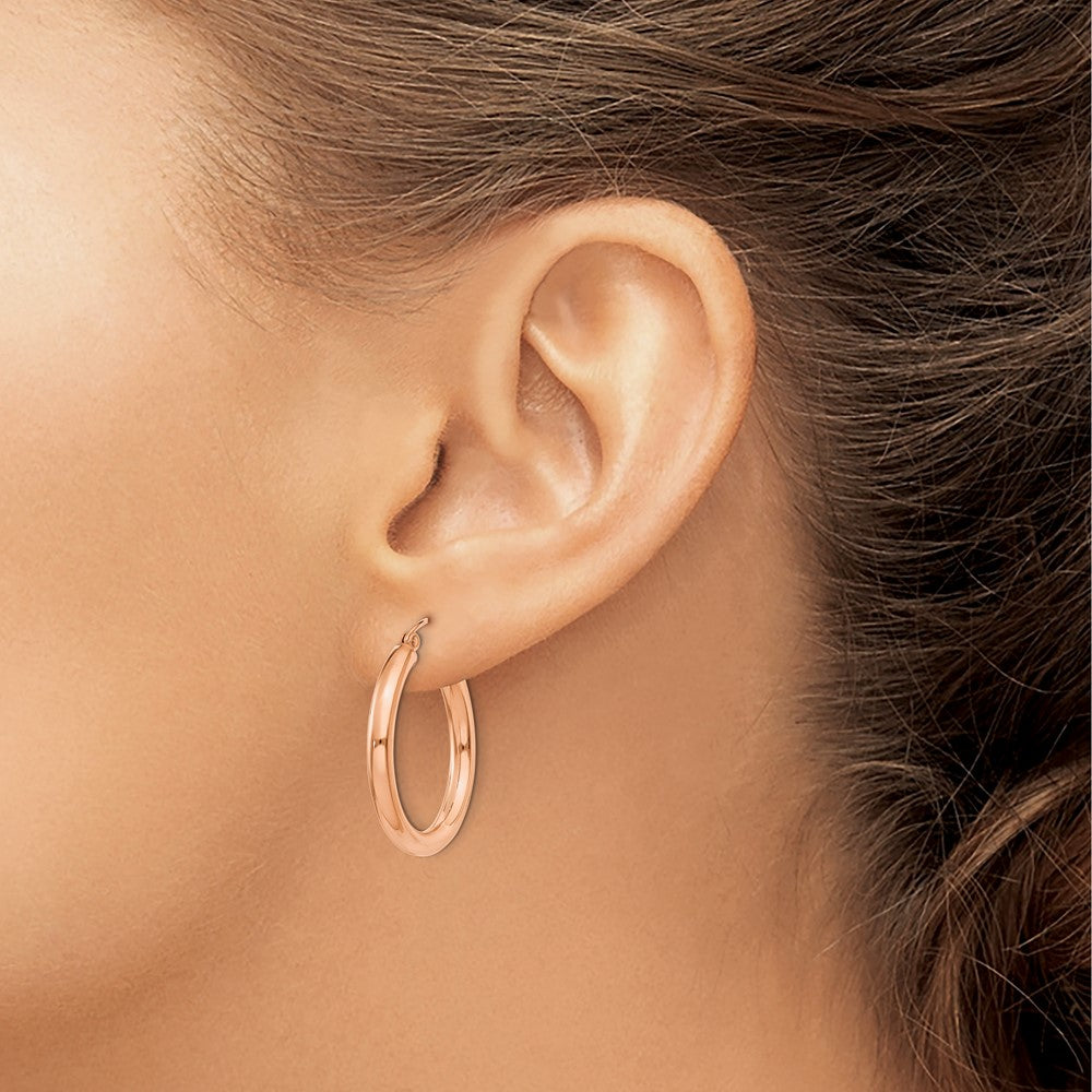 10K Rose Gold Polished 3mm Hoop Earrings