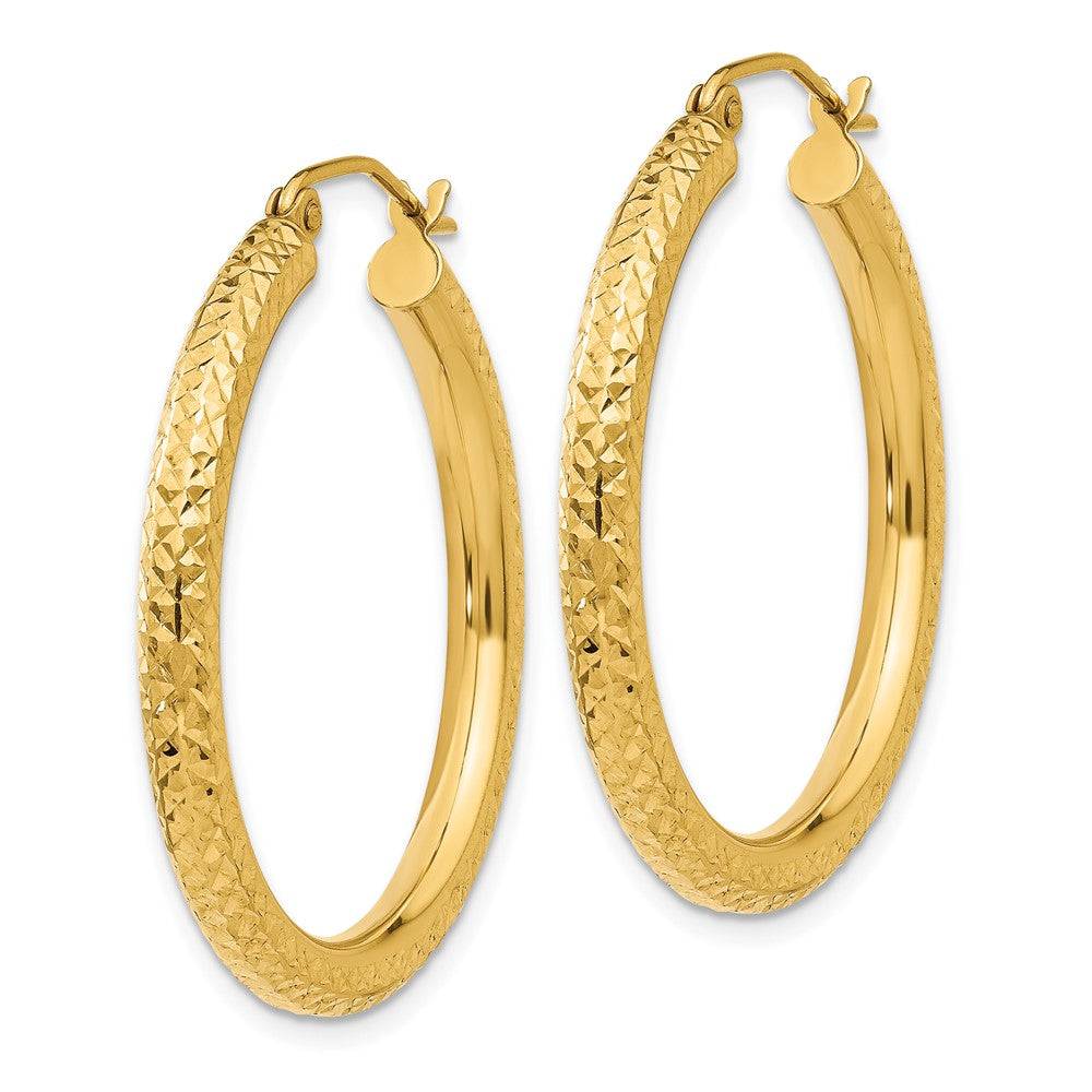 10k Diamond-cut 3mm Round Hoop Earrings