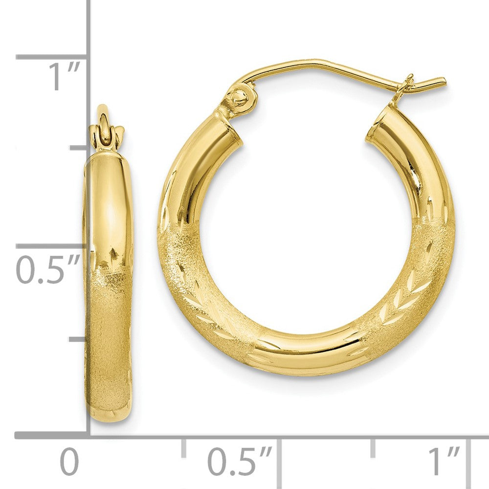 10k Satin & Diamond-cut 3mm Round Hoop Earrings