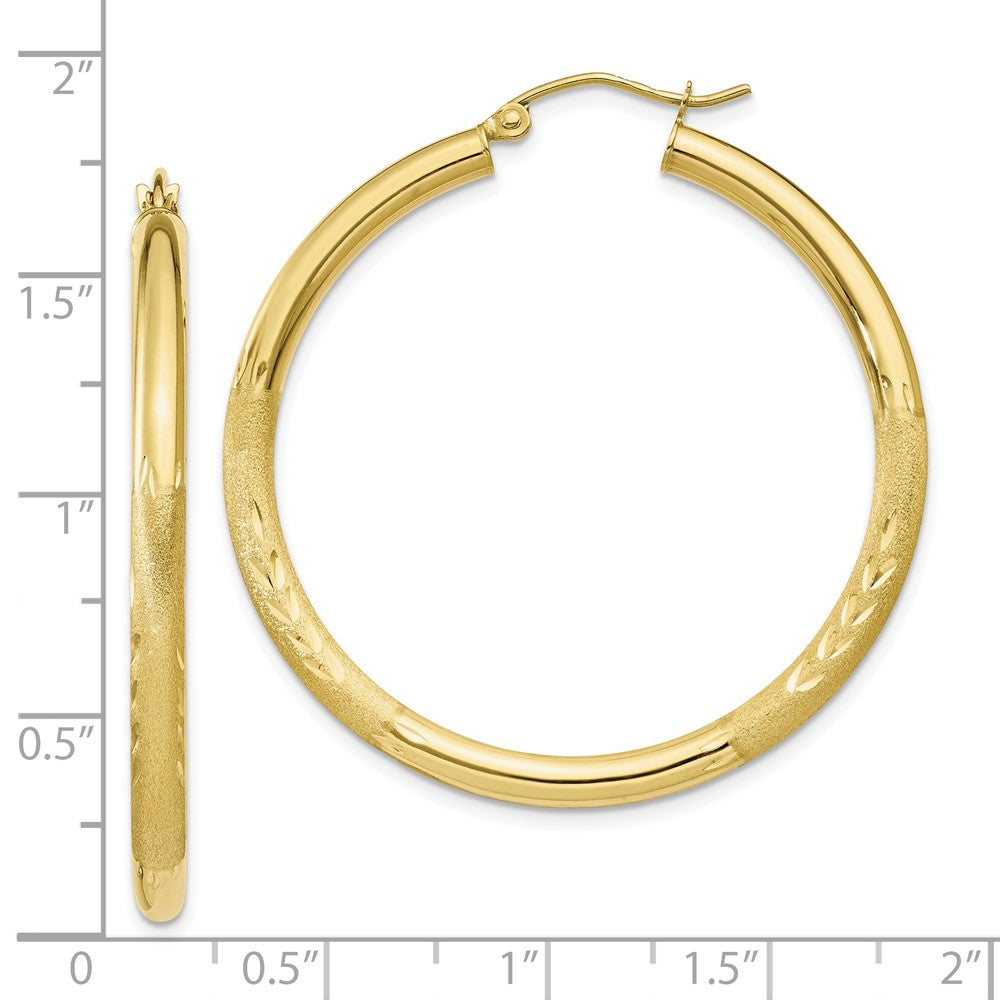 10k Satin & Diamond-cut 3mm Round Hoop Earrings