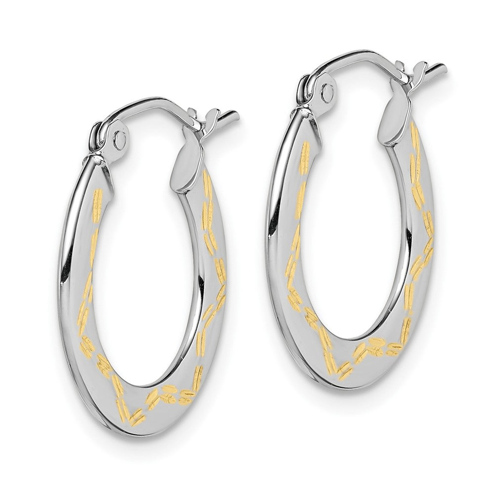 10K White Gold & Yellow Rhodium Diamond Cut Hoop Earrings